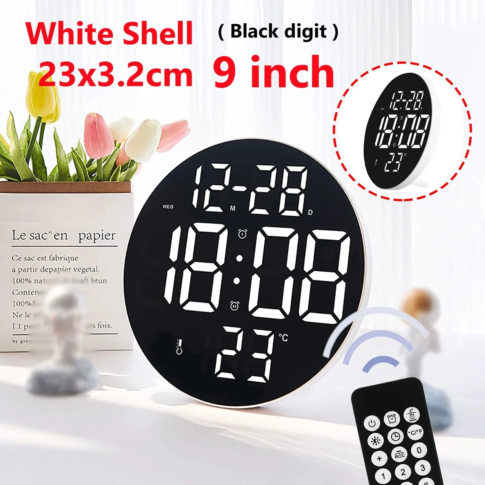 LED Digital Wall Clock Large Screen Temperature Date Day Display