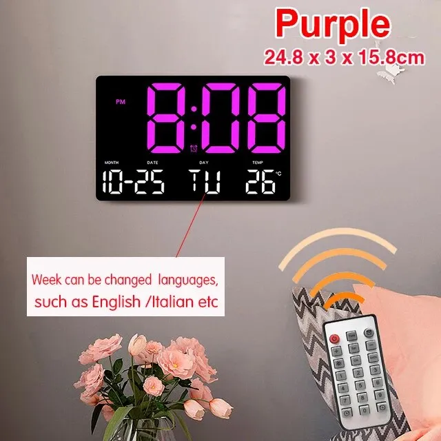 LED Digital Wall Clock Large Screen Temperature Date Day Display