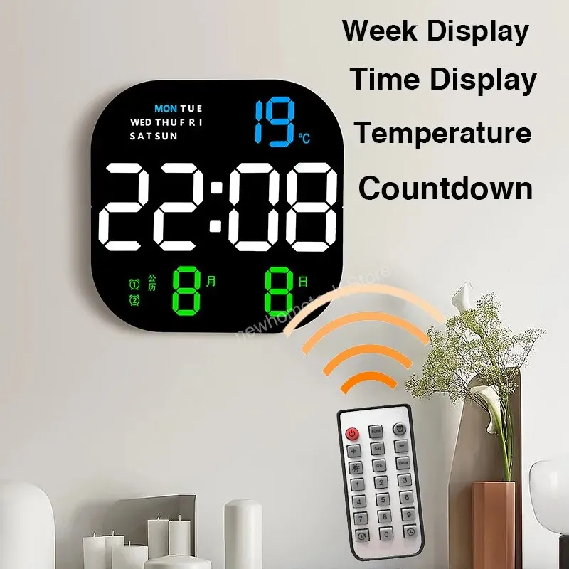 LED Digital Wall Clock Large Screen Temperature Date Day Display