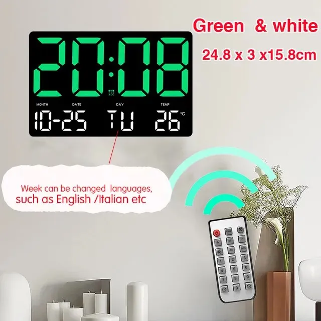 LED Digital Wall Clock Large Screen Temperature Date Day Display