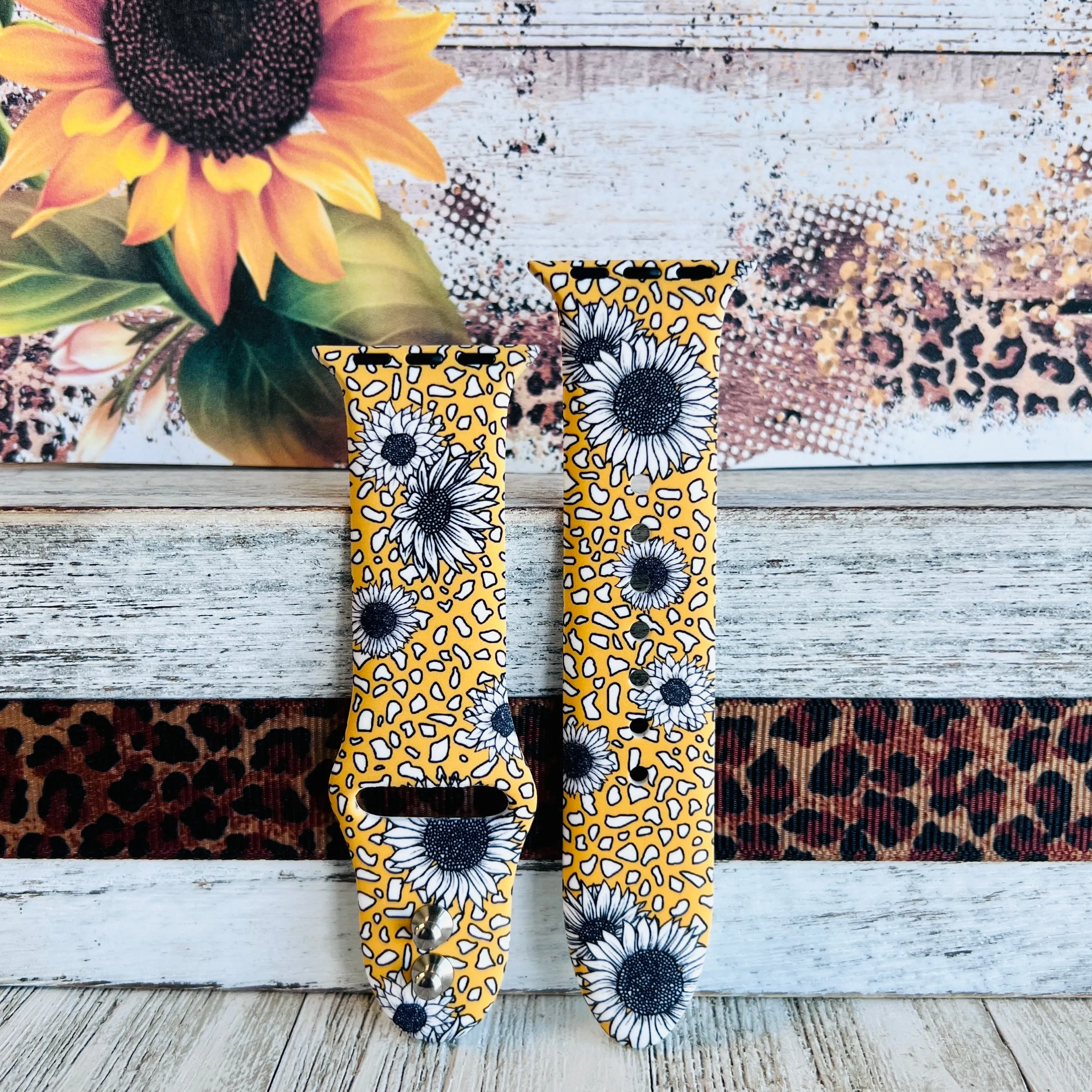 Leopard Sunflower Print Silicone Band For Apple Watch (Two Colors Available)