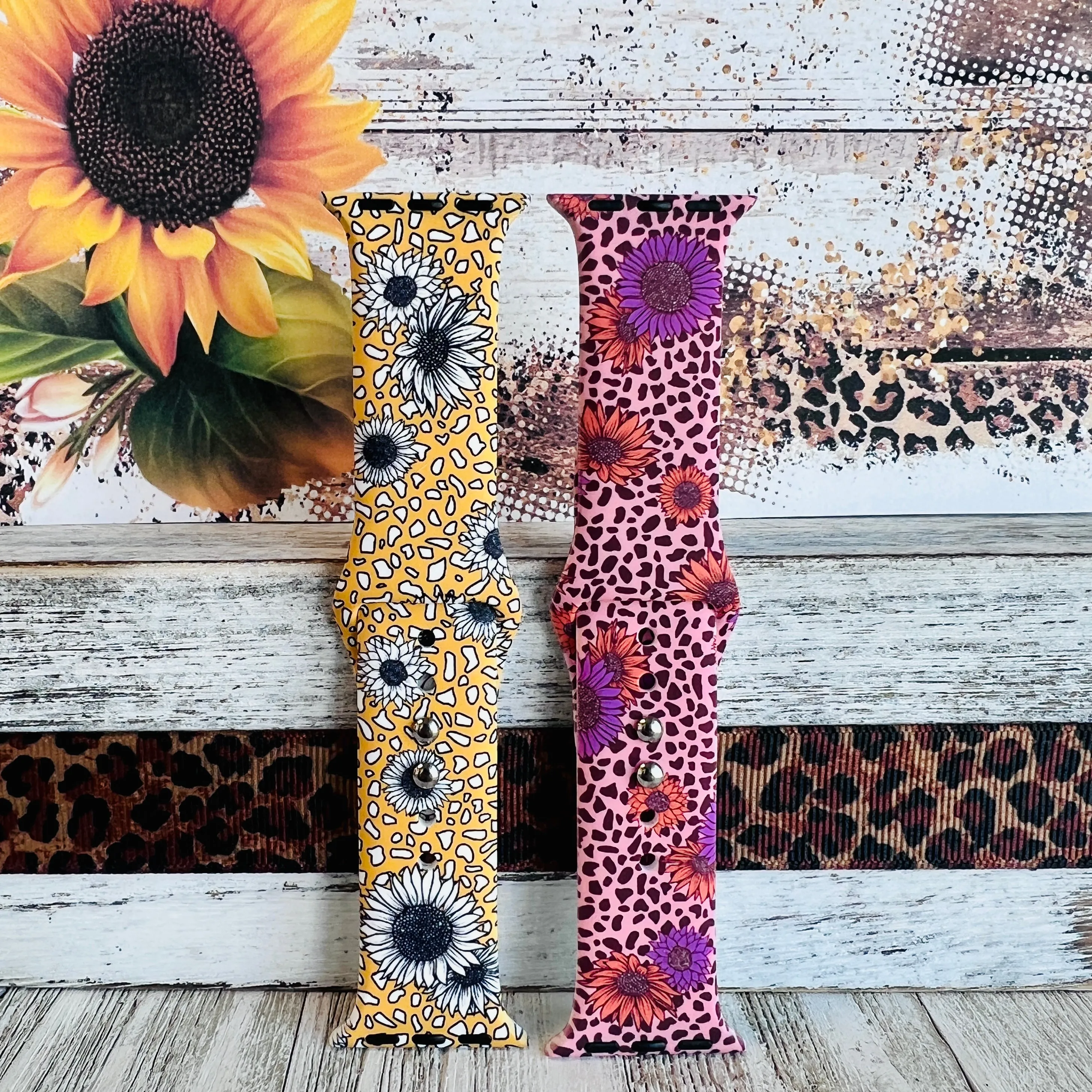 Leopard Sunflower Print Silicone Band For Apple Watch (Two Colors Available)