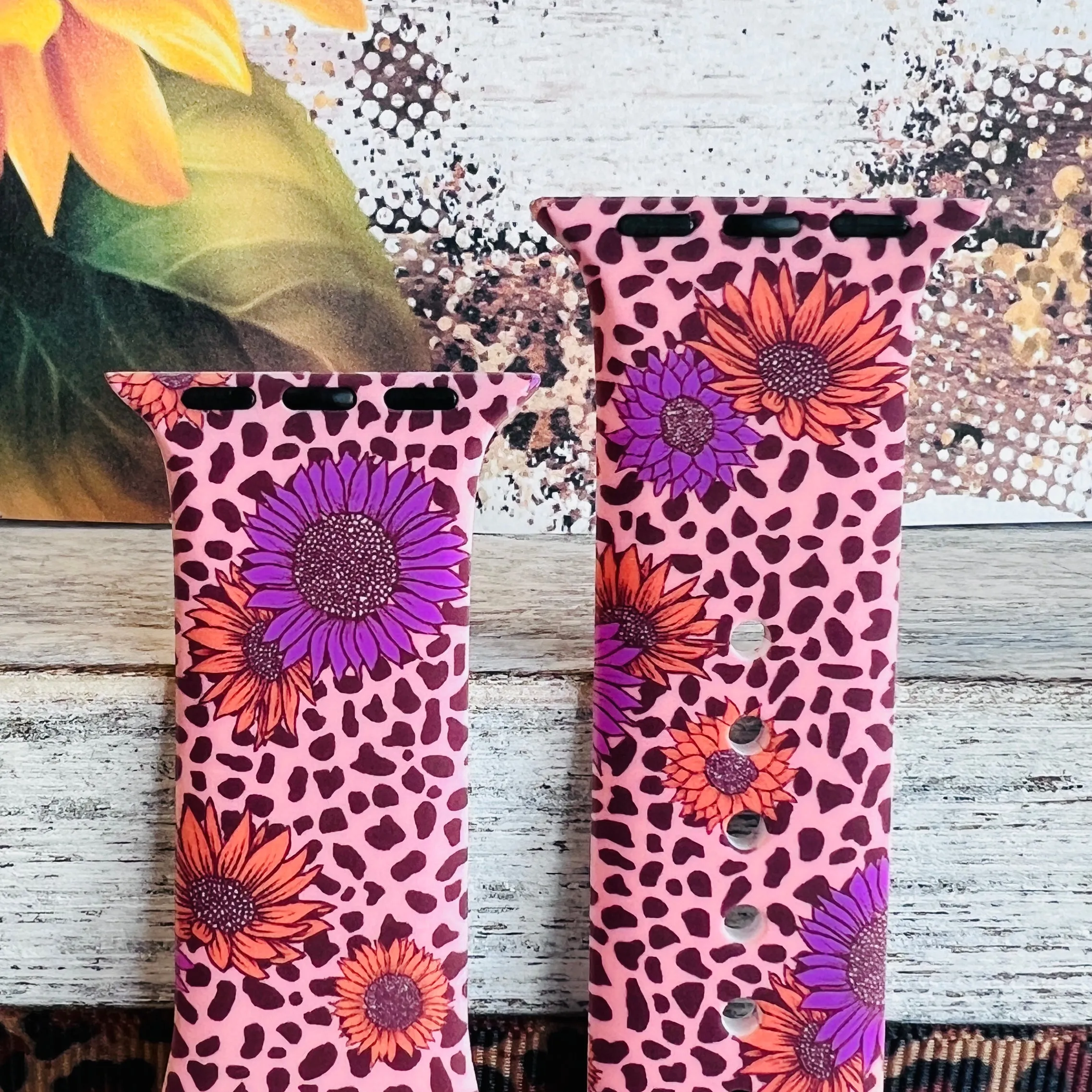 Leopard Sunflower Print Silicone Band For Apple Watch (Two Colors Available)