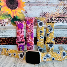 Leopard Sunflower Print Silicone Band For Apple Watch (Two Colors Available)