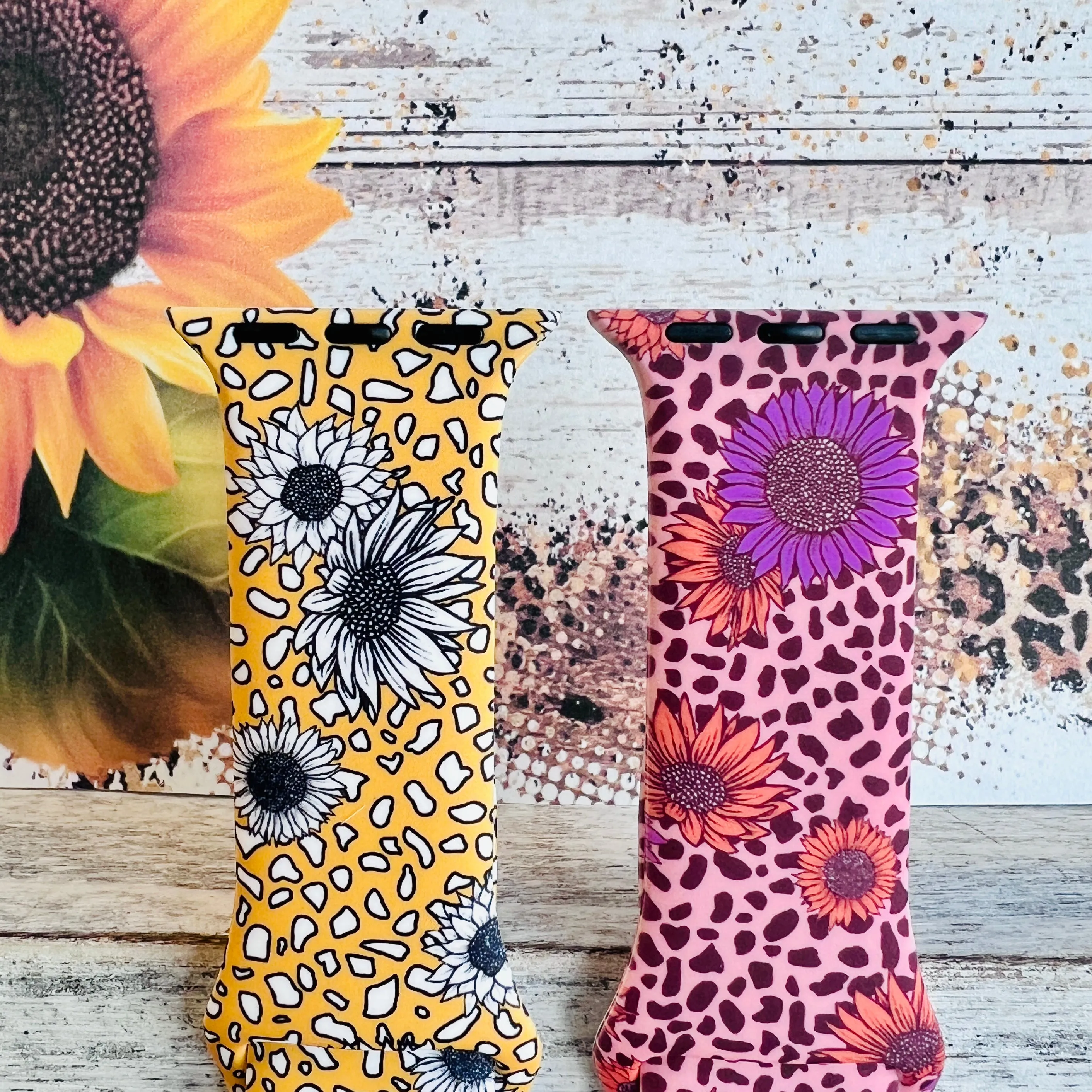 Leopard Sunflower Print Silicone Band For Apple Watch (Two Colors Available)