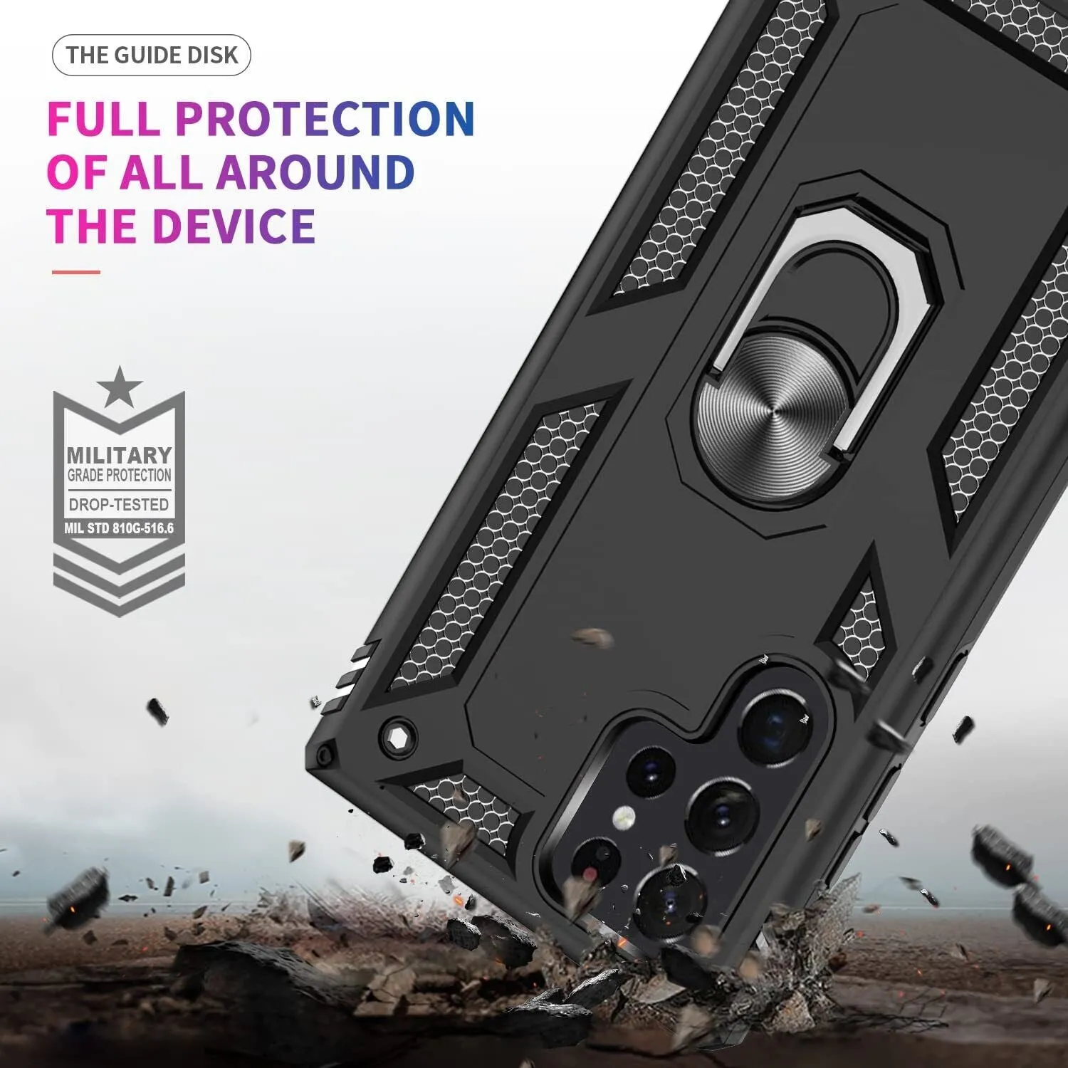 Leyi Tough Rugged Protective Case Cover for Samsung Galaxy S22 Ultra - Black