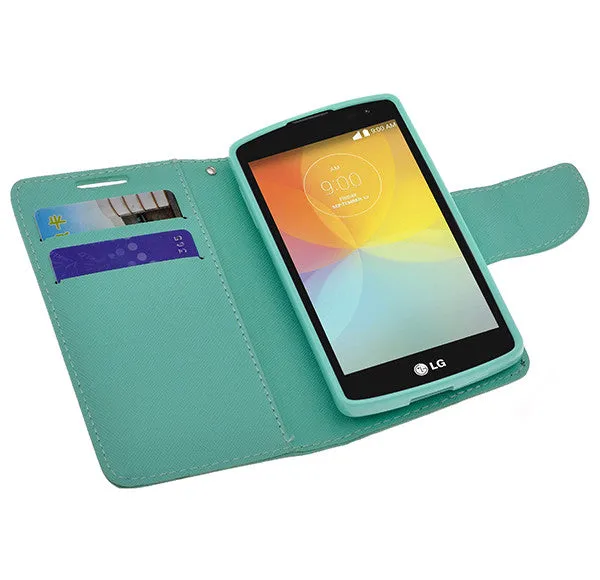 LG F60 | Optimus F60 | MS395 | D390N Case, Wrist Strap Flip Folio [Kickstand Feature] Pu Leather Wallet Case with ID & Credit Card Slots - Teal