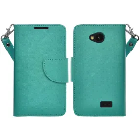 LG F60 | Optimus F60 | MS395 | D390N Case, Wrist Strap Flip Folio [Kickstand Feature] Pu Leather Wallet Case with ID & Credit Card Slots - Teal