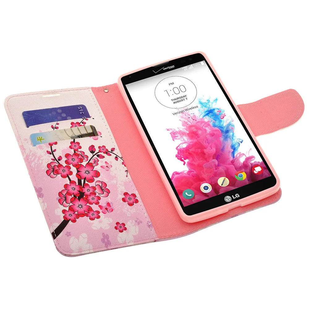 LG G Vista | VS880 | G Pro 2 Lite | D631 Case, Wrist Strap Magnetic Flip Fold[Kickstand] Pu Leather Wallet Case with ID & Card Slots - Cherry Blossom