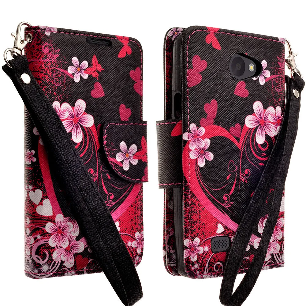 LG Lancet | VW820 Case, Wrist Strap Magnetic Flip Fold[Kickstand] Pu Leather Wallet Case with ID & Card Slots - Heart Butterflies