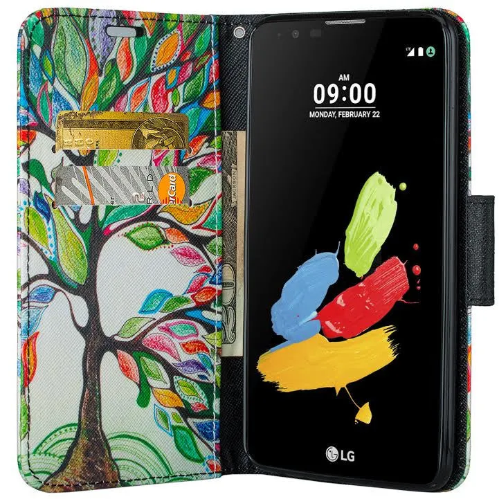 LG Stylo 2 Case, LG Stylo 2 V Wallet Case [Kickstand] Pu Leather Wrist Strap Wallet Case w/ ID & Card Slots & Pocket - Vibrant Tree