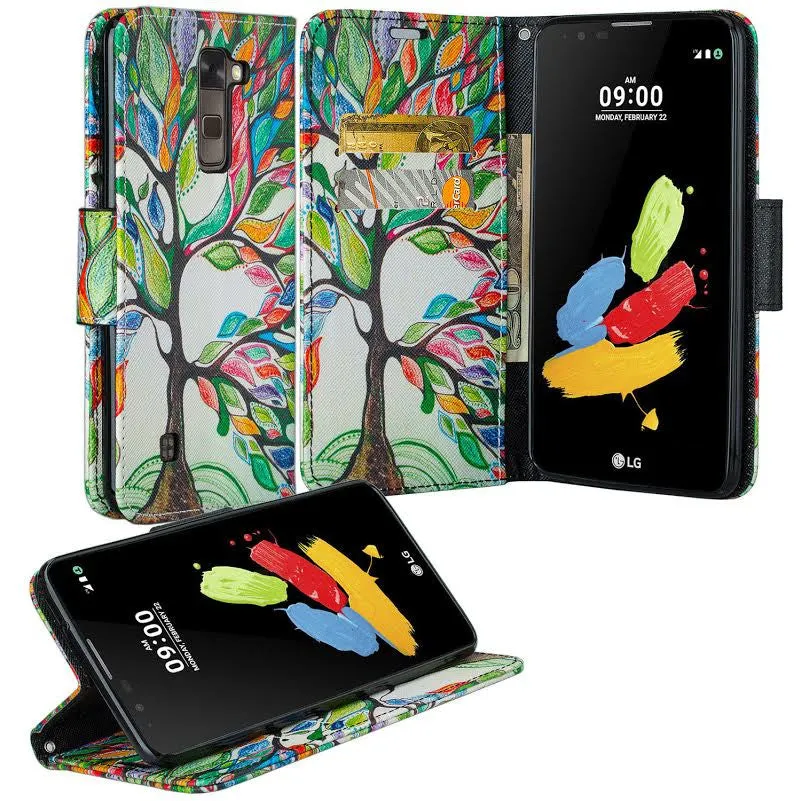 LG Stylo 2 Case, LG Stylo 2 V Wallet Case [Kickstand] Pu Leather Wrist Strap Wallet Case w/ ID & Card Slots & Pocket - Vibrant Tree