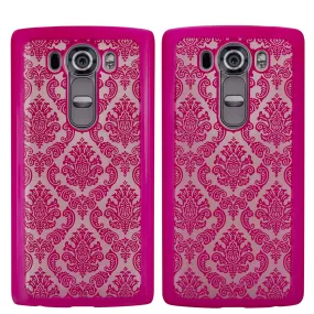 LG V10 Case, Ultra Slim Damask Vintage Hard Case Cover for LG V10 Lace Case - Hot Pink