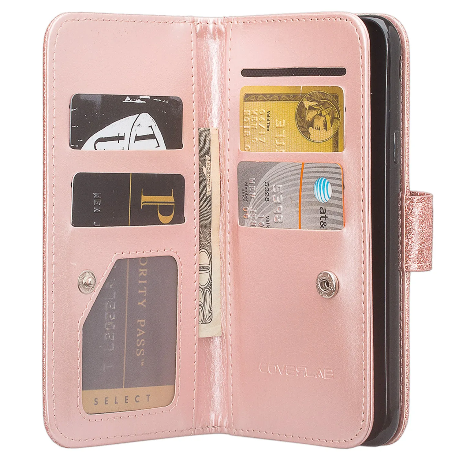 LG V30 Case, V30 Plus, [Wrist Strap] Glitter Faux Leather Flip [Kickstand Feature] Protective Wallet Wristlet Cover - Rose Gold