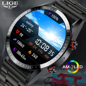 LIGE New 454*454 Screen Smart Watch Always Display The Time Bluetooth Call Local Music Smartwatch For Mens Android TWS Earphones