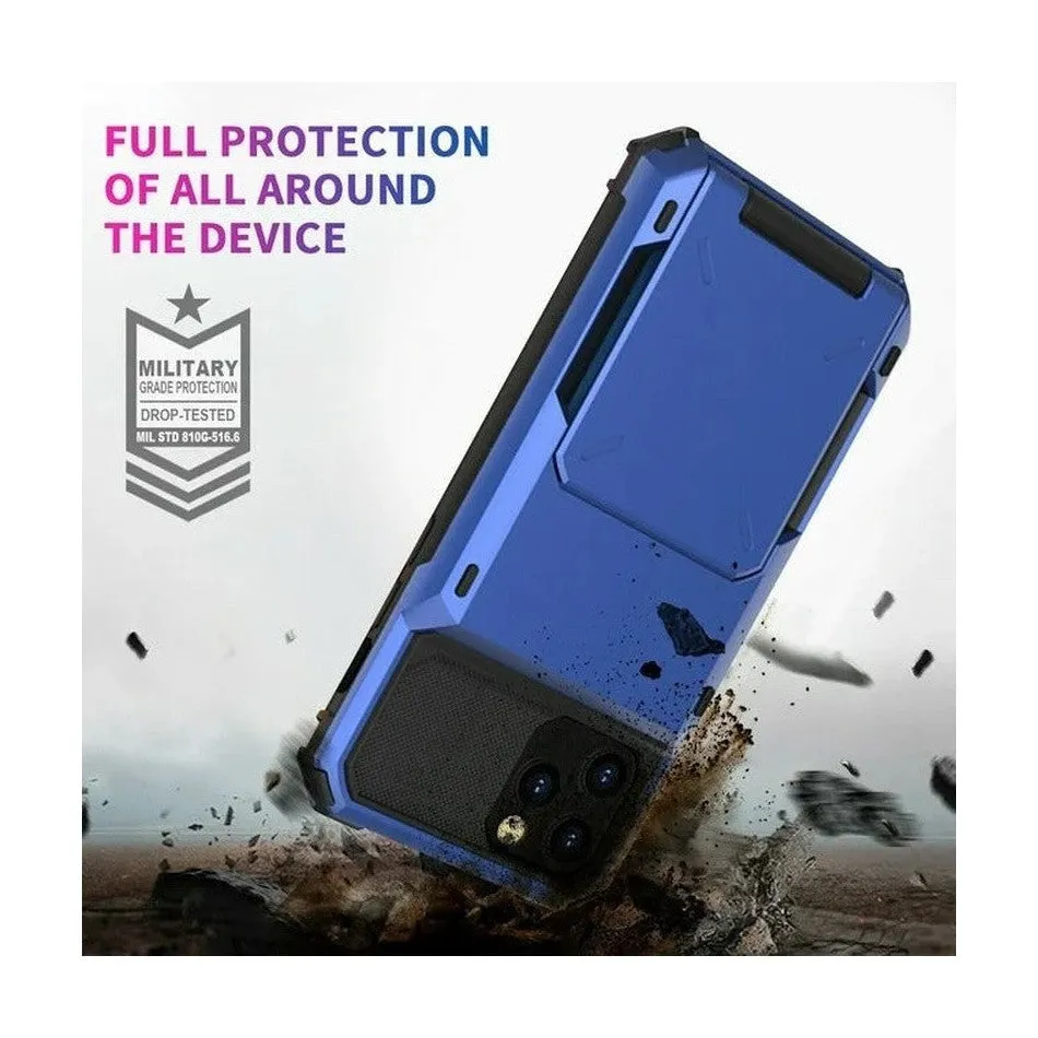 Luxurious Hard Rugged Case w/- Card Slots for iPhone 15 Pro Max- Blue