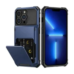 Luxurious Hard Rugged Case w/- Card Slots for iPhone 15 Pro Max- Blue