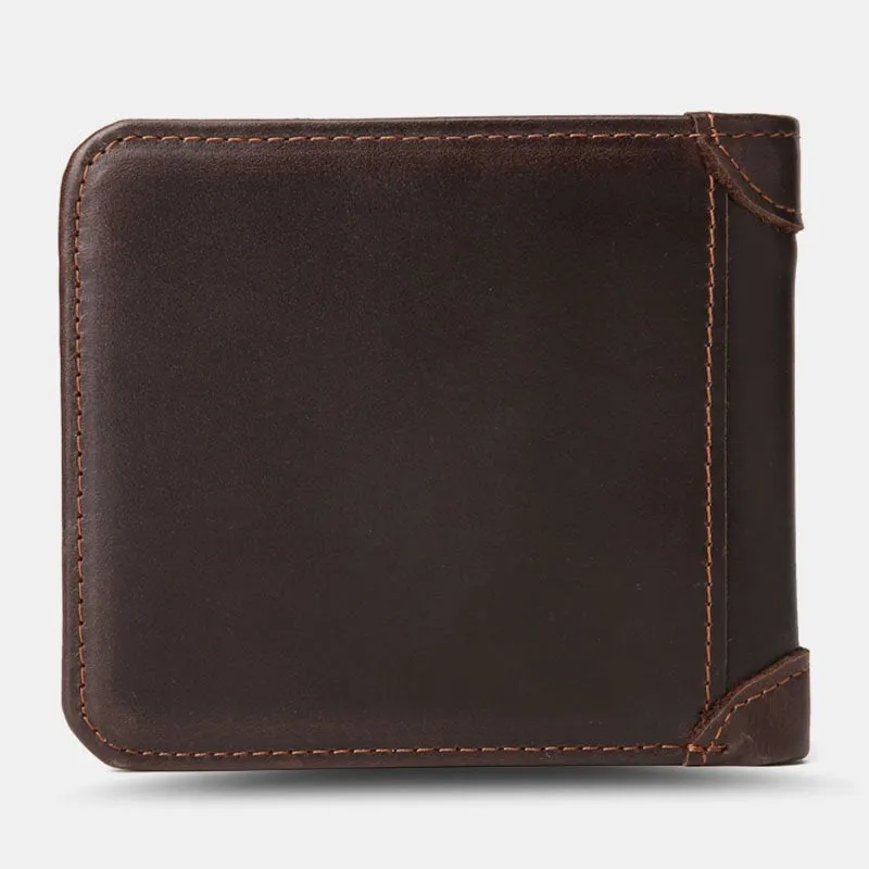 Men Bifold Short First Layer Cowhide Wallet Multi-card Slot Card Case Money Clip Coin Purse