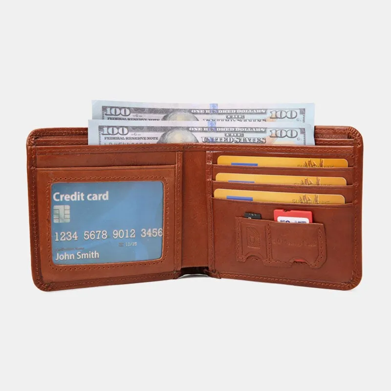 Men Bifold Short First Layer Cowhide Wallet Multi-card Slot Card Case Money Clip Coin Purse