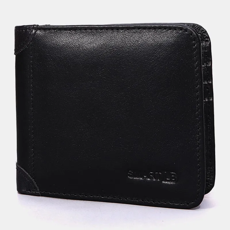 Men Bifold Short First Layer Cowhide Wallet Multi-card Slot Card Case Money Clip Coin Purse