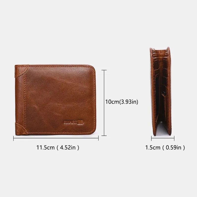 Men Bifold Short First Layer Cowhide Wallet Multi-card Slot Card Case Money Clip Coin Purse