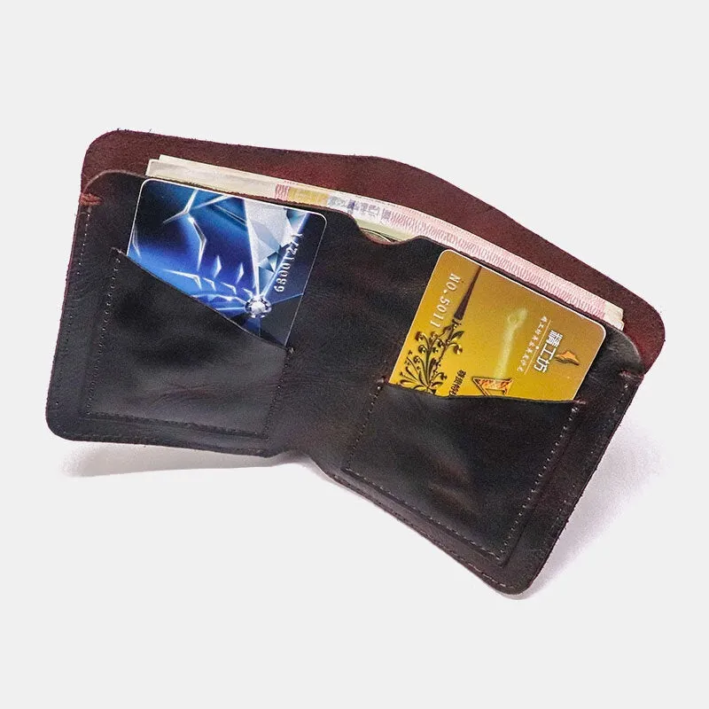 Men First Layer Cowhide Fold Wallet Simple two-card Slot Card Holder Money Clip Coin Purse