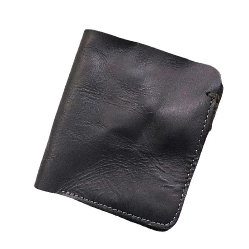 Men First Layer Cowhide Fold Wallet Simple two-card Slot Card Holder Money Clip Coin Purse