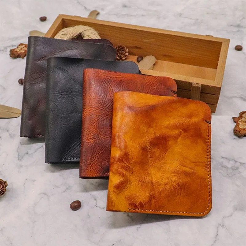 Men First Layer Cowhide Fold Wallet Simple two-card Slot Card Holder Money Clip Coin Purse