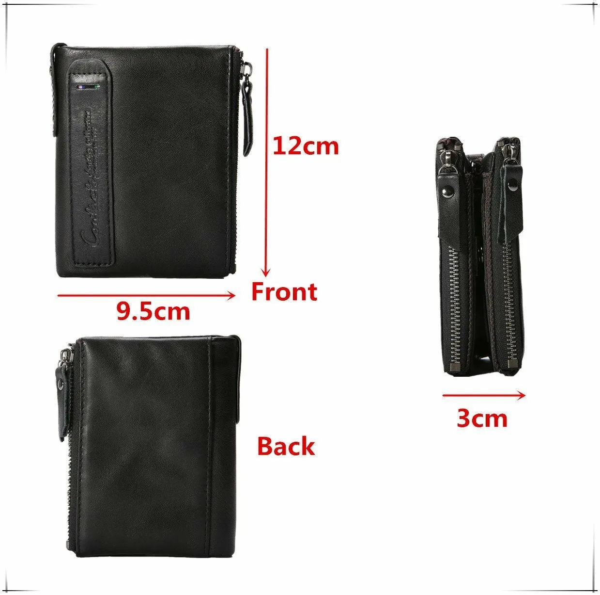 Men Genuine Leather Bifold Hasp Multi-Card Slot Card Holder Retro Double Zipper Pocket Coin Purse Short Money Clip Wallet