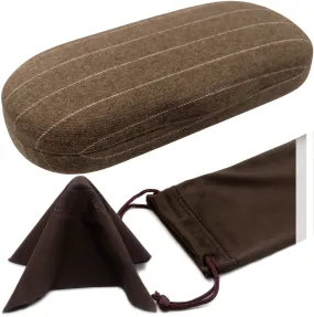 Men Hard Eyeglass Case for Small medium Frames - Glasses Case Holder with pouch and Cleaning Cloth (AS196 Brown Tweed)