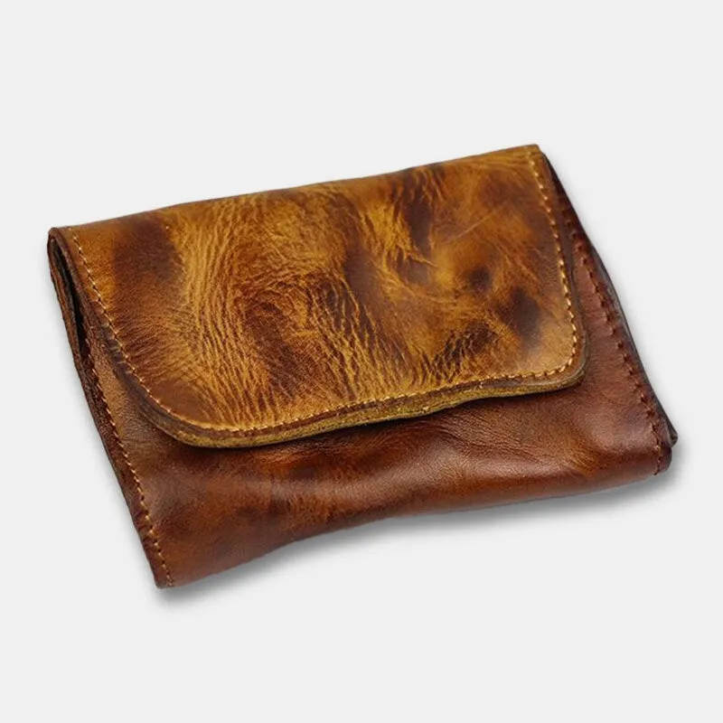 Men Retro Clasp Organ Card Holder Vegetable Tanned Leather Driver's License Card Case Money Clip Folds Wallet