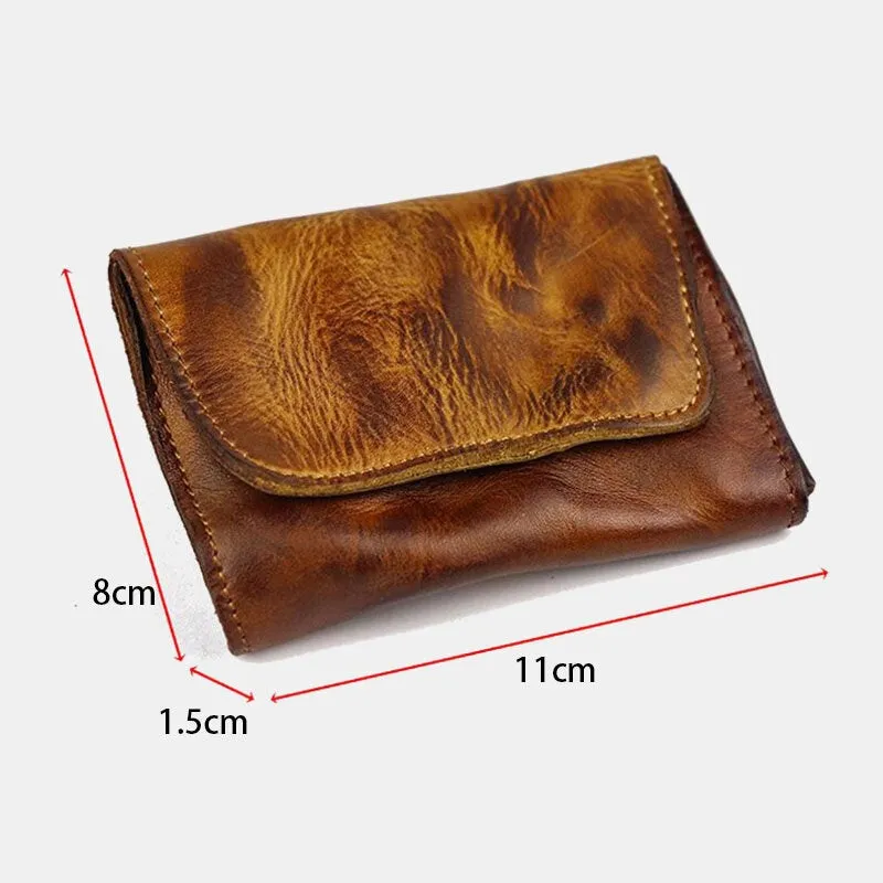 Men Retro Clasp Organ Card Holder Vegetable Tanned Leather Driver's License Card Case Money Clip Folds Wallet