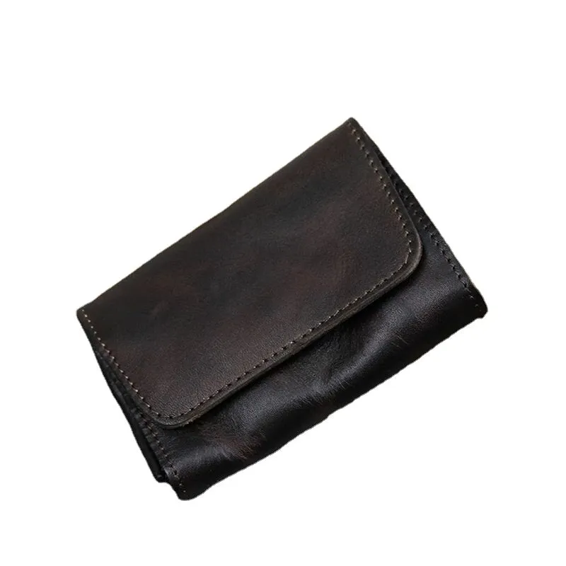 Men Retro Clasp Organ Card Holder Vegetable Tanned Leather Driver's License Card Case Money Clip Folds Wallet