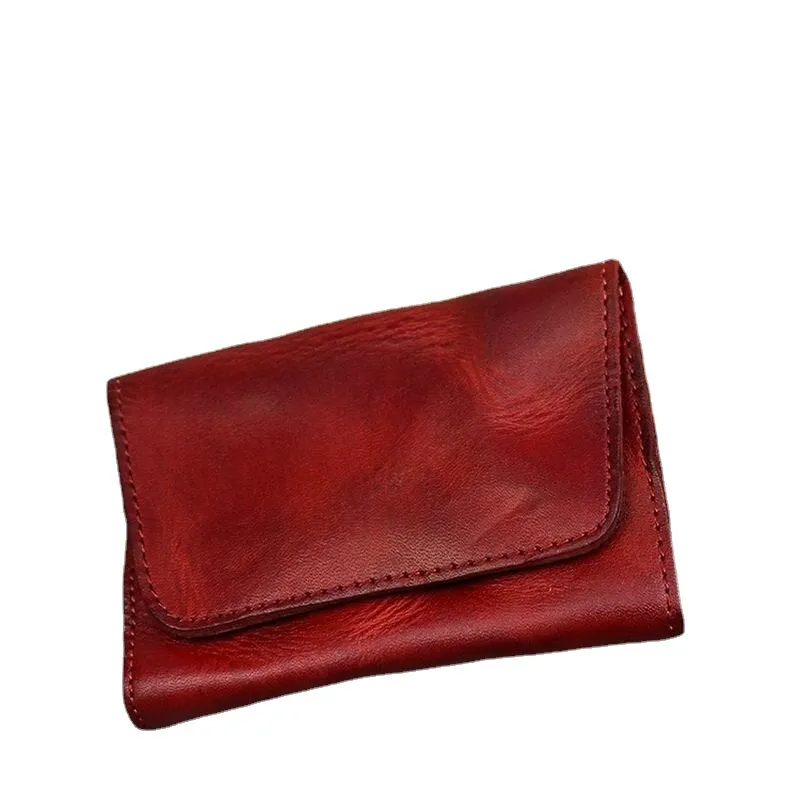 Men Retro Clasp Organ Card Holder Vegetable Tanned Leather Driver's License Card Case Money Clip Folds Wallet