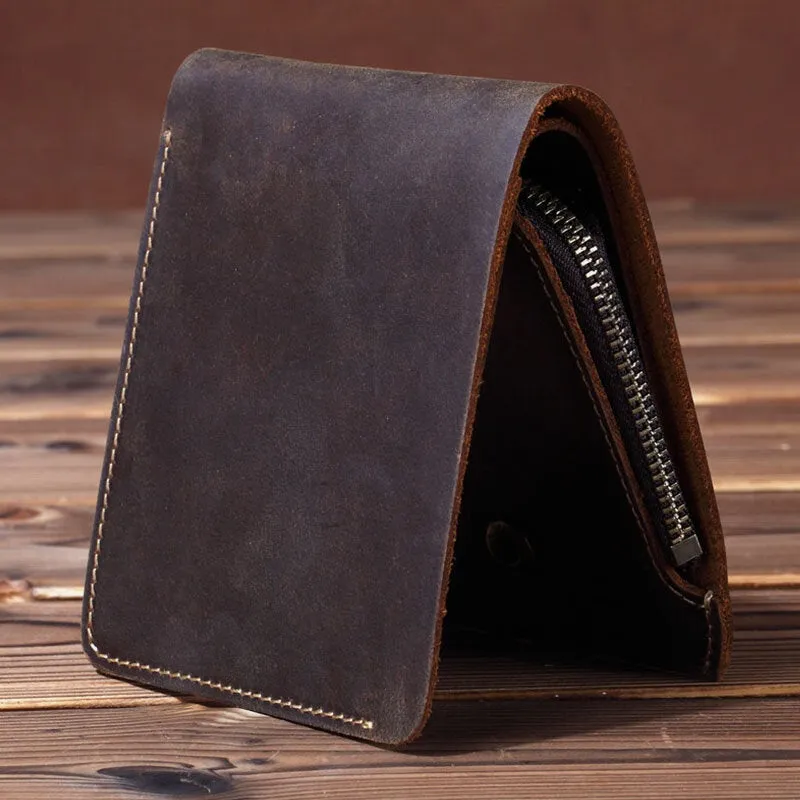 Men Retro Short Bifold Genuine Leather Wallet Coin Purse Money Clip