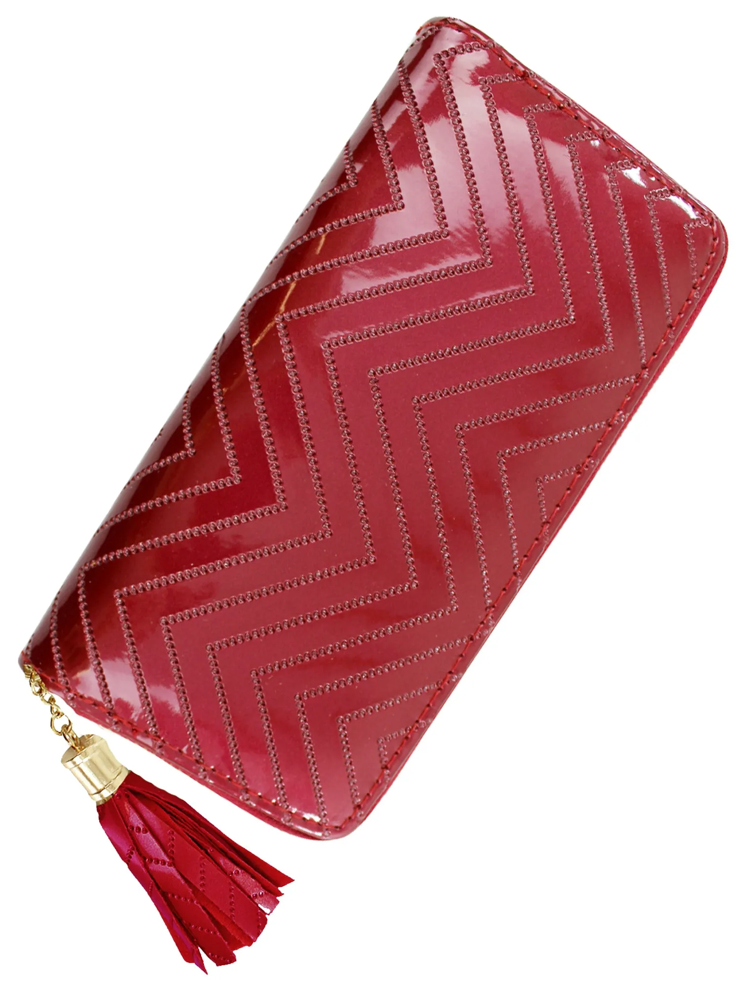 Metallic Chevron Pattern Womens Tassel Wallet