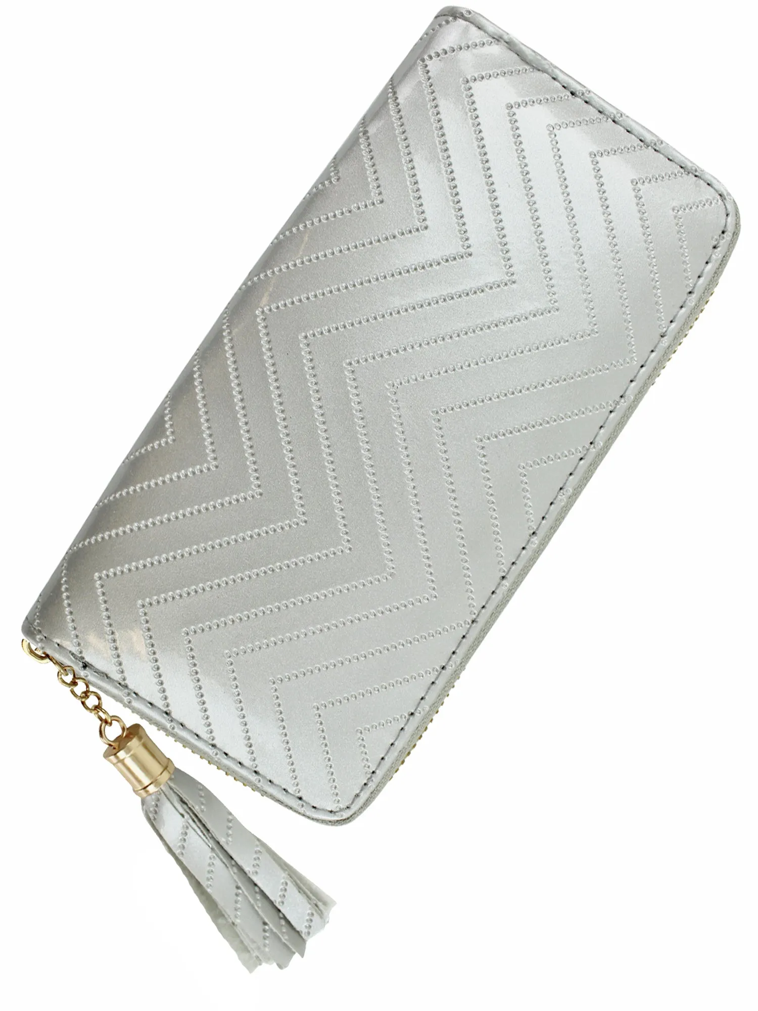 Metallic Chevron Pattern Womens Tassel Wallet