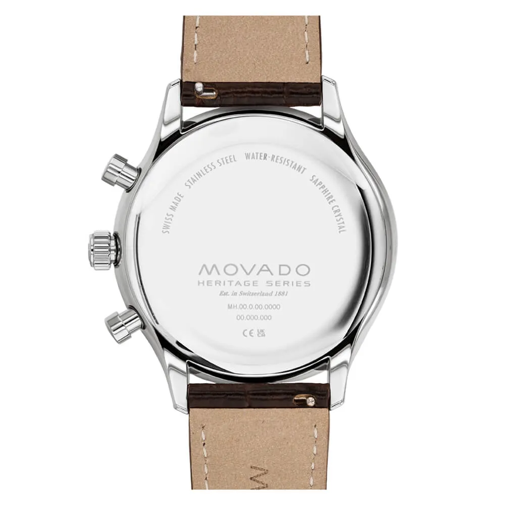 Movado Heritage Series Circa White Dial Brown Leather Strap Men's Watch 3650132