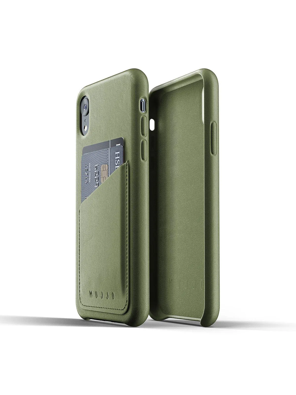 Mujjo Full Leather Wallet Case for iPhone XR Olive