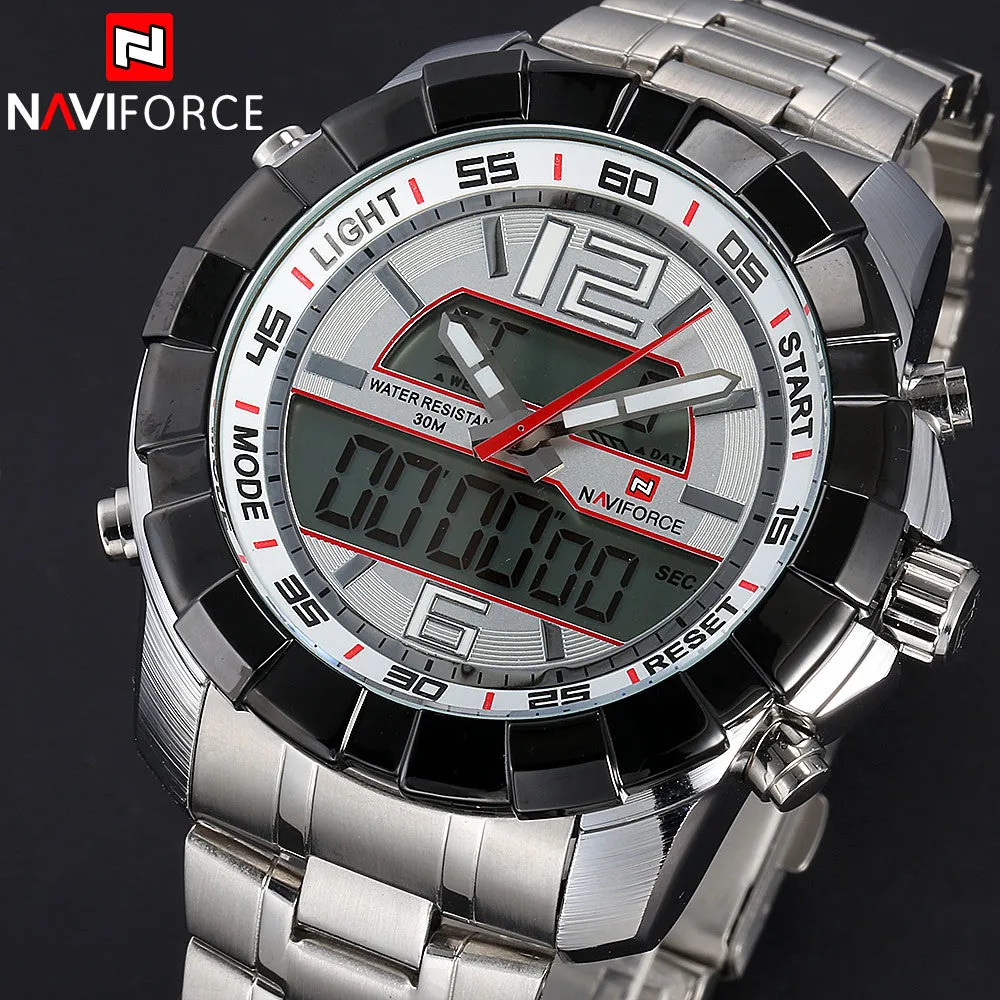 New Brand NAVIFORCE Men Watches Top Brand Luxury Full Steel Men Business Watches Analog Digital LED Watch