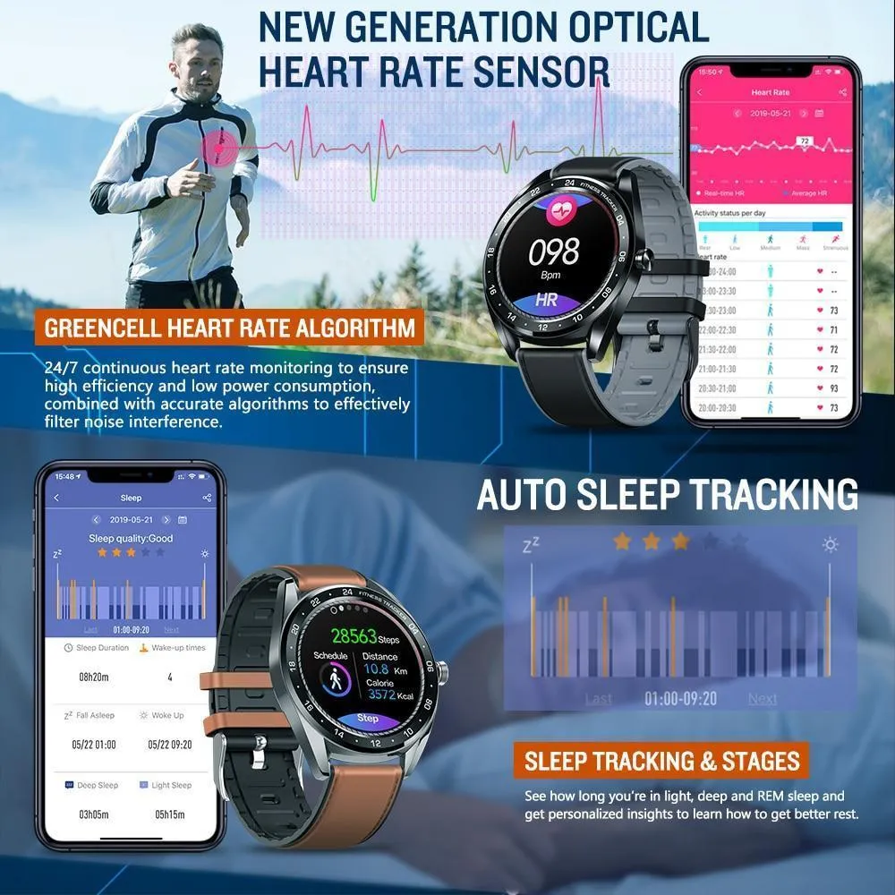 New Colour Touch Display Heart Rate Blood Pressure IP67 Waterproof Smartwatch For Android iPhone