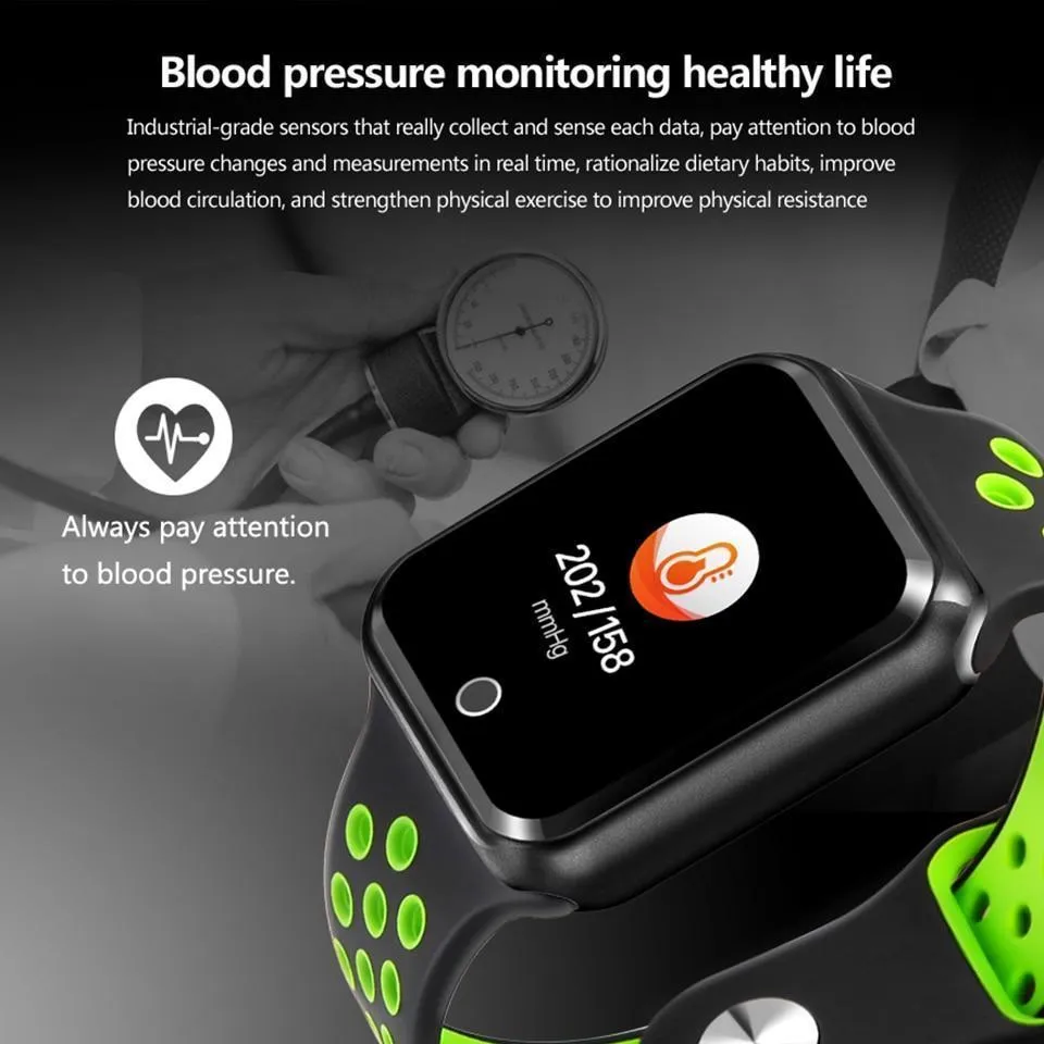 New IP67 Waterproof Sport Fitness Tracker Pedometer Heart Rate Blood Pressure Monitor Smartwatch For iPhone Android