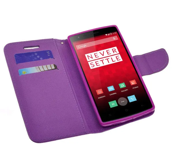 OnePlus One Case, Wrist Strap Flip Folio [Kickstand Feature] Pu Leather Wallet Case with ID & Credit Card Slots - Purple