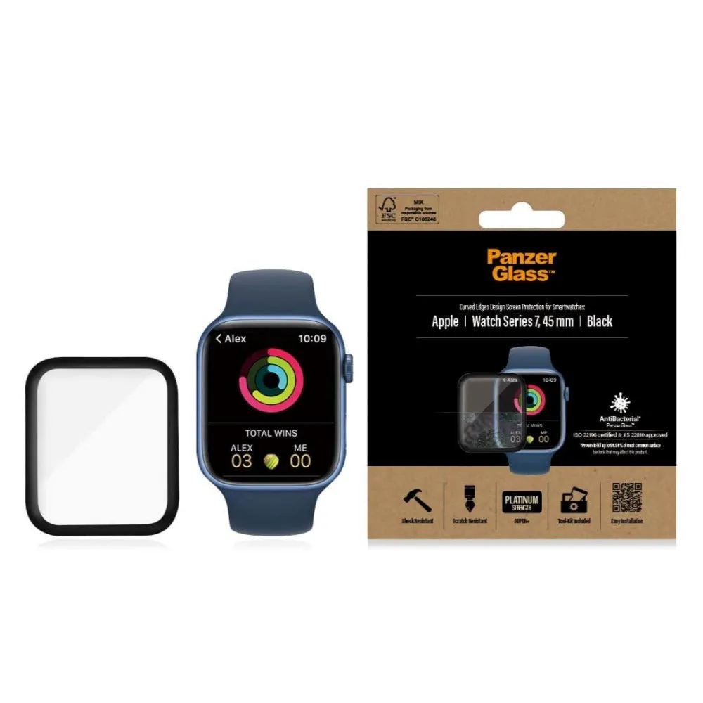 PanzerGlass Apple Watch 8/7 (45mm) Hærdet Glas - Sort Kant