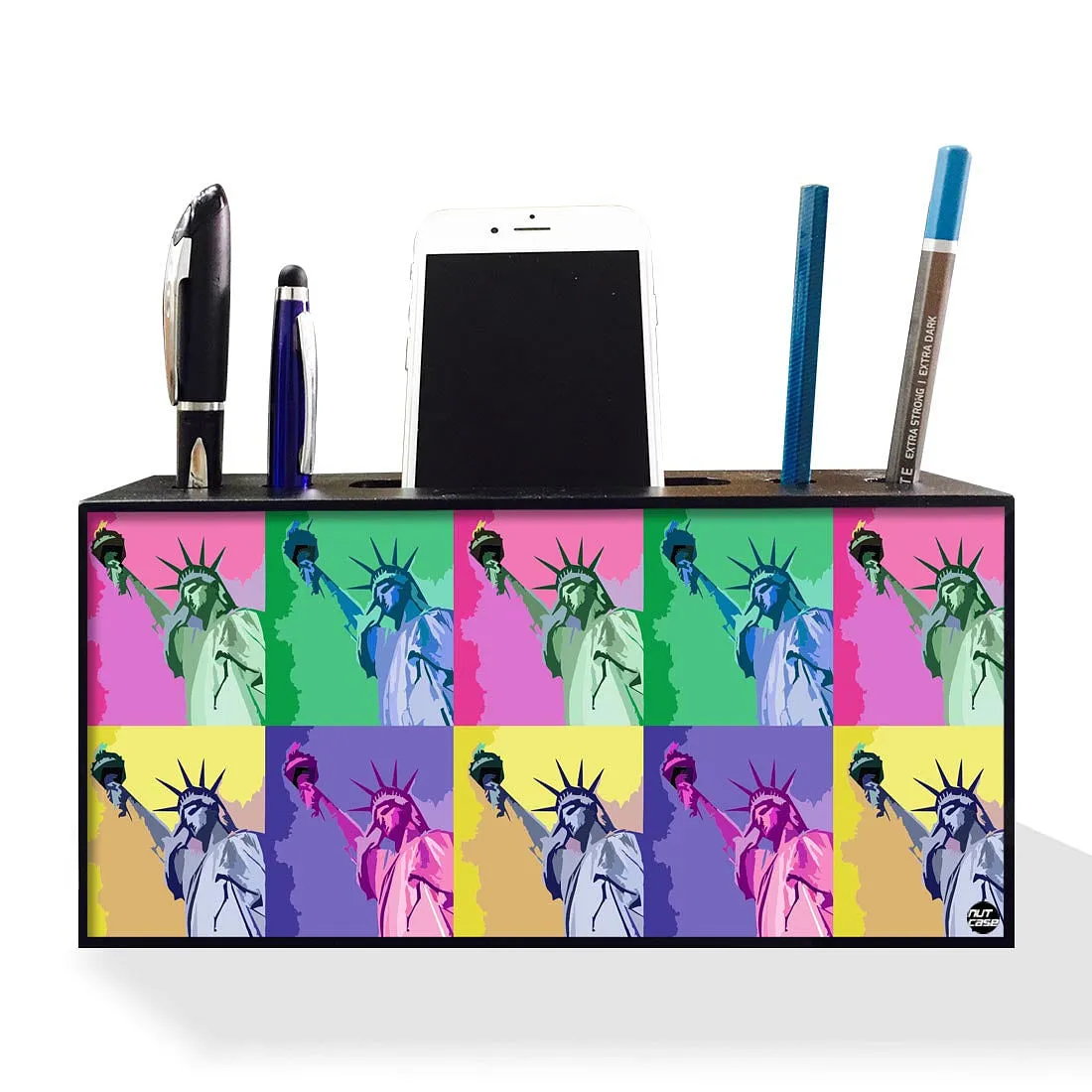 Pen Mobile Stand Holder Desk Organizer - statue of liberty Pop Art