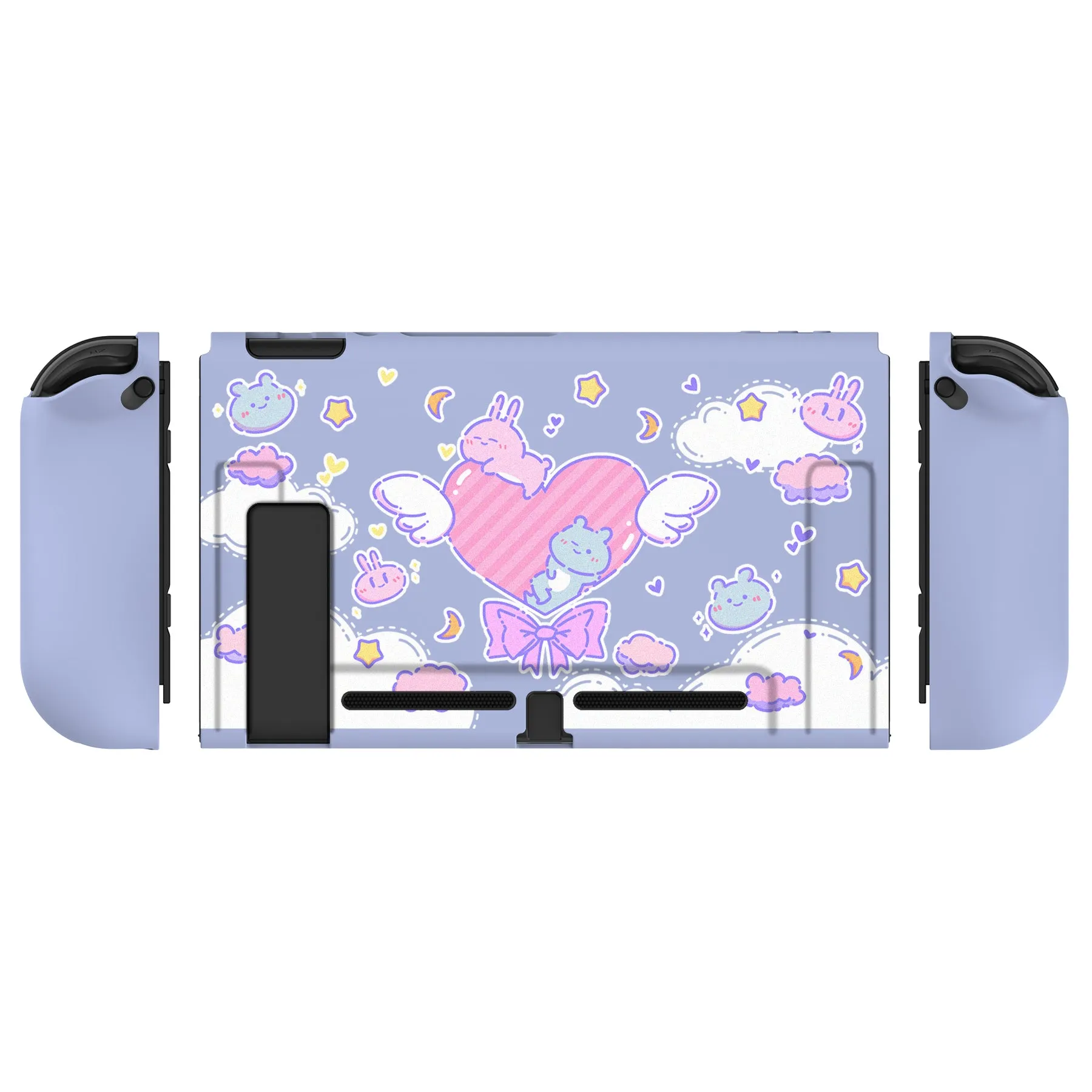 PlayVital Fantasy Bunny & Bear Protective Case for NS, Soft TPU Slim Case Cover for NS Joycon Console with Colorful ABXY Direction Button Caps - NTU6024G2