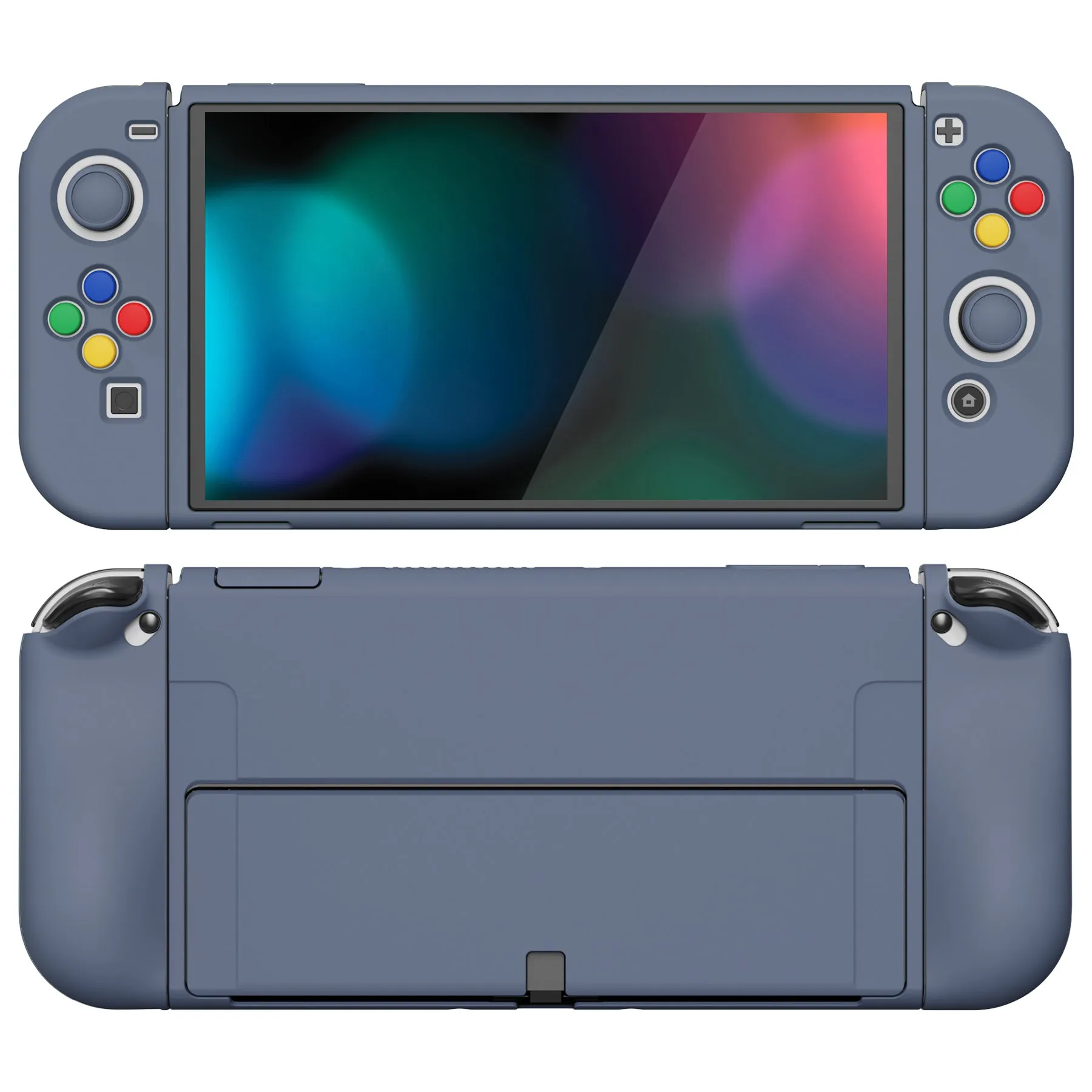 PlayVital ZealProtect Soft Protective Case for Nintendo Switch OLED, Flexible Protector Joycon Grip Cover for Nintendo Switch OLED with Thumb Grip Caps & ABXY Direction Button Caps - Slate Gray - XSOYM5010