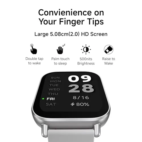 Redmi Watch 5 Active BT Calling with 3mic ENC|2" HD Screen|HyperOS connectivity|Metal body|18 days of Battery Life|200  Watch Faces|IPX8 rating|140  Sports Modes|Heart Rate,Period Cycle Monitor|Silver