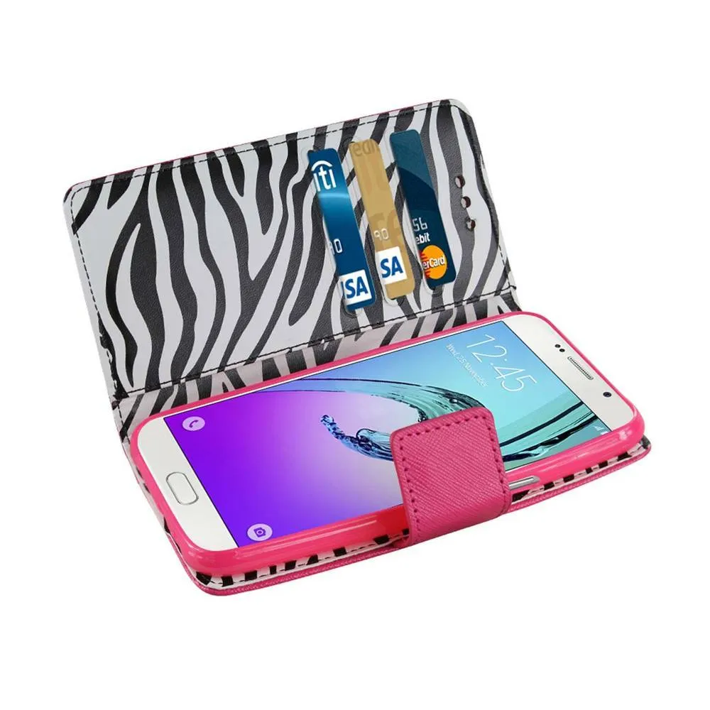 Reiko SAMSUNG GALAXY A7(2016) 3 In 1 Animal Zebra Print Wallet Case HOT PINK