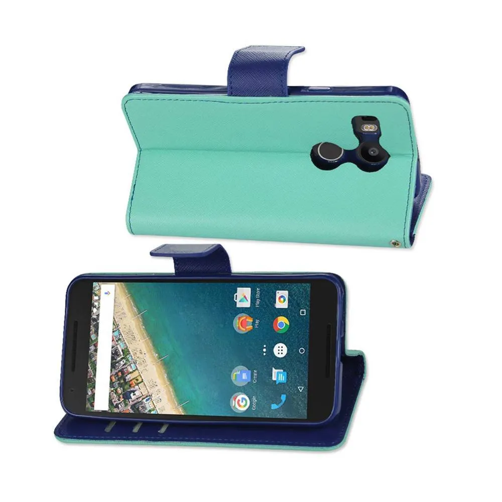 Reiko Wallet Case 3 In 1 For LG Nexus 5X/ Google Nexus 5X Green With Interior Leather-Like Material And Polymer Cover